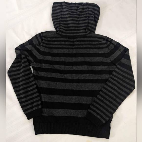 New York Black Gray Striped Cowl Neck Medium Sweater - Picture 2 of 6